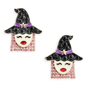BaubleBar Witch with Fringe Hair Earrings Glow in the Dark Black Pink Purple NWT